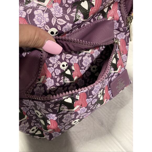 Bioworld Disney Nightmare Before Christmas Mini Purse Backpack Jack Sally Purple - Picture 13 of 16